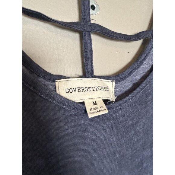 CoverStitched Blue Tee Shirt Short Sleeve Top Flowy Summer Strappy Open Back M - Picture 4 of 7